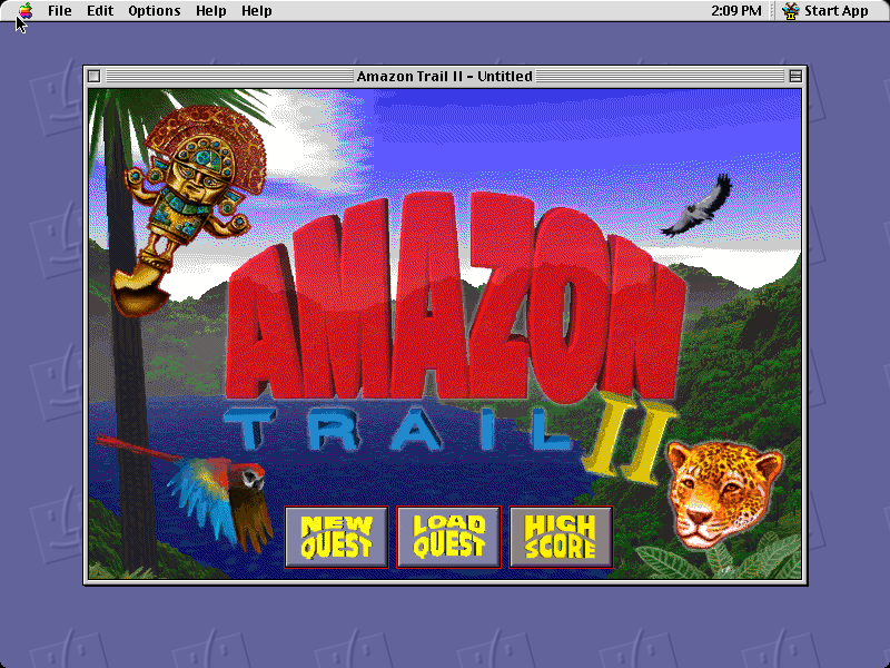 Screenshot of Amazon Trail II (MECC, 1996) running on an emulated Power Macintosh 9500