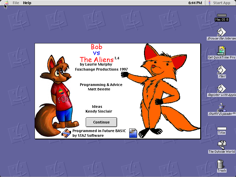 BOB vs The Aliens running in a browser tab
