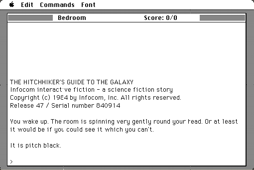The Hitchhiker's Guide to the Galaxy running in a browser tab