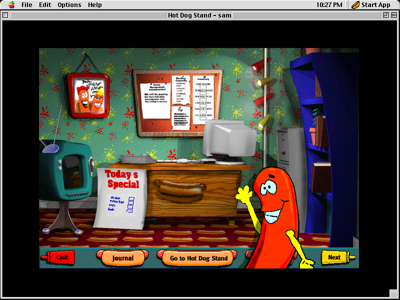 Screenshot of Hot Dog Stand (Sunburst Communications, 1998) running on an emulated Power Macintosh 9500