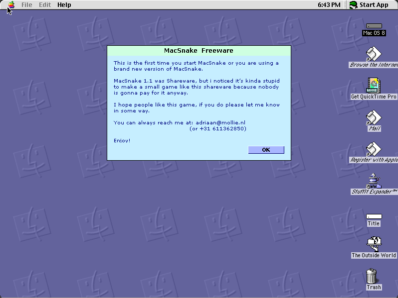 MacSnake running in a browser tab