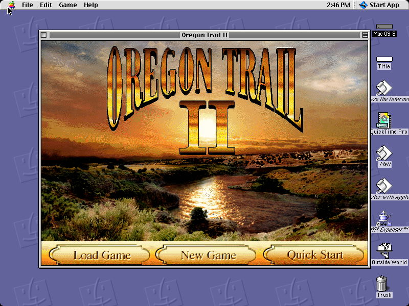 Screenshot of Oregon Trail II (MECC, 1995) running on an emulated Power Macintosh 9500
