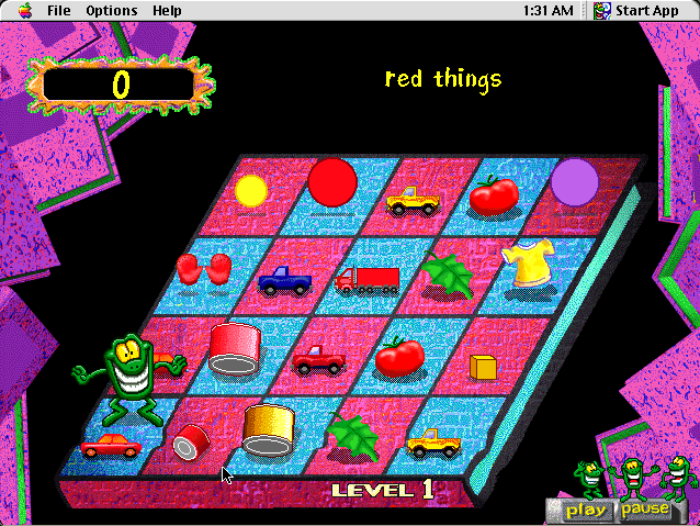 Screenshot of Word Munchers Deluxe (MECC, 1996) running on an emulated Power Macintosh 9500